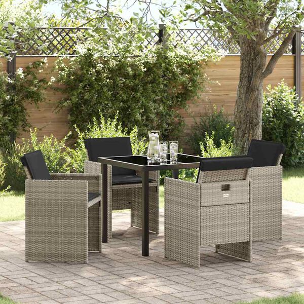 vidaXL Tuin eettafelset met kussen 5 pcs Lichtgrijs poly rattan