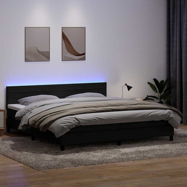 vidaXL Boxspring met matras en LED fluweel zwart 200x220 cm