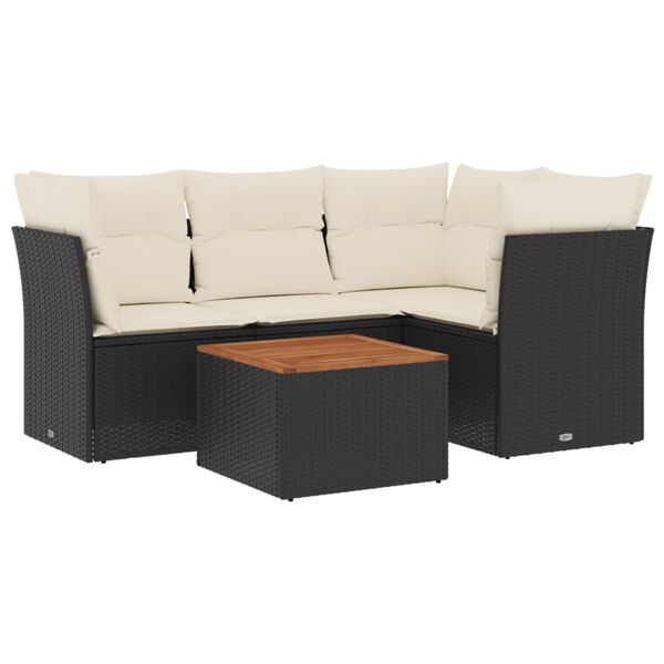 vidaXL 5-delige Loungeset met kussens poly rattan zwart