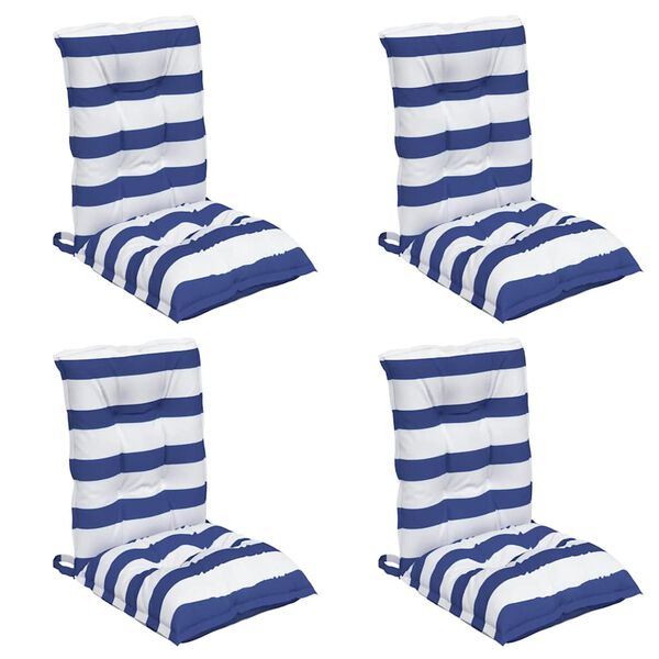 vidaXL Stoelkussens 4 st lage rug gestreept oxford stof wit en blauw