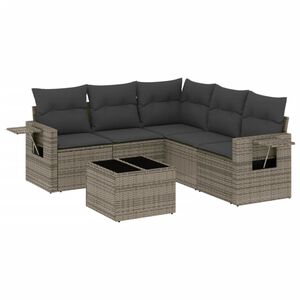 vidaXL 6-delige Loungeset met kussens poly rattan grijs