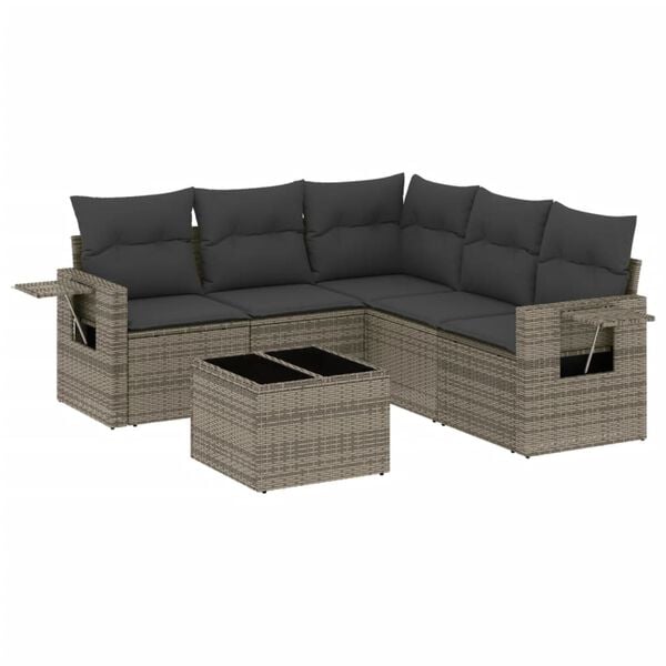vidaXL 6-delige Loungeset met kussens poly rattan grijs
