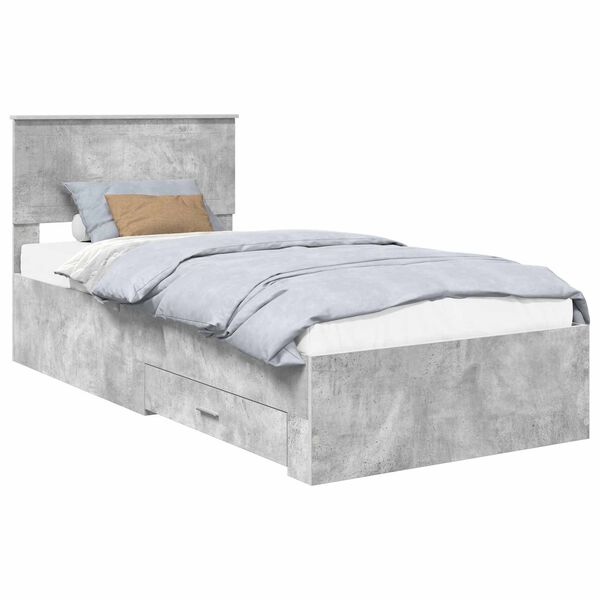 vidaXL Bedframe met hoofdeinde Beton Grijs 90 x 190 cm Bewerkt hout
