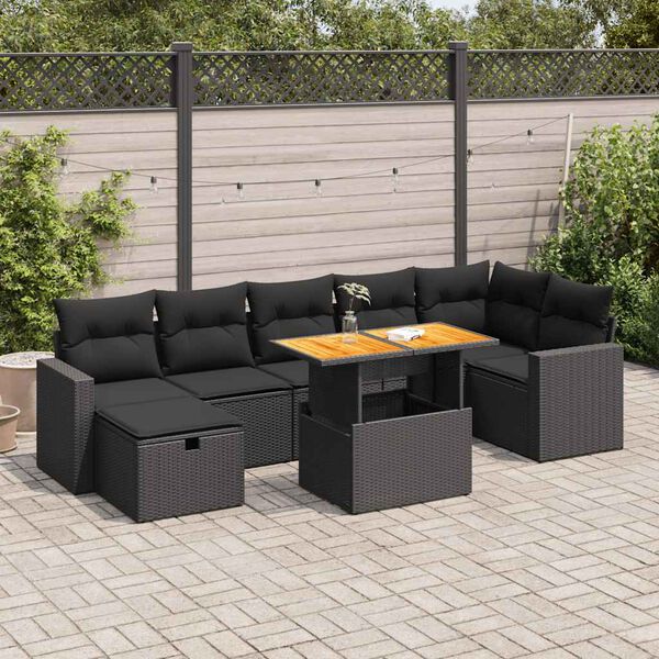 vidaXL 5-delige Loungeset met kussens poly rattan acacia zwart