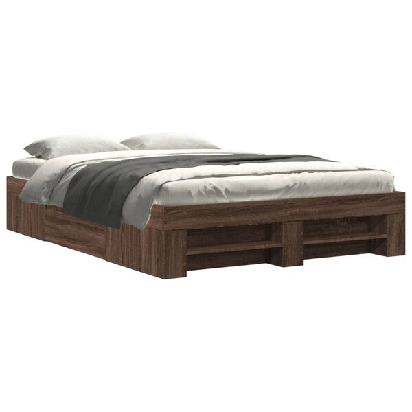 vidaXL Bedframe bewerkt hout bruin eikenkleur 135x190 cm