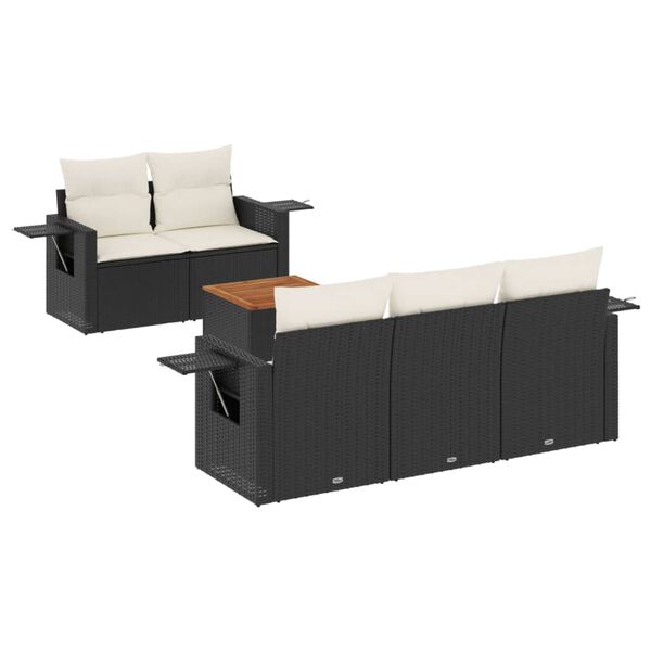 vidaXL 6-delige Loungeset met kussens poly rattan zwart