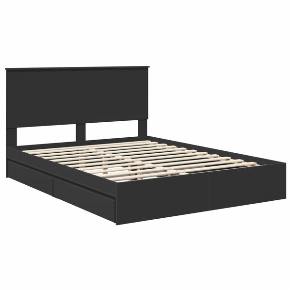 vidaXL Opslag bed met hoofdeinde Zwart 150 x 200 cm Bewerkt hout
