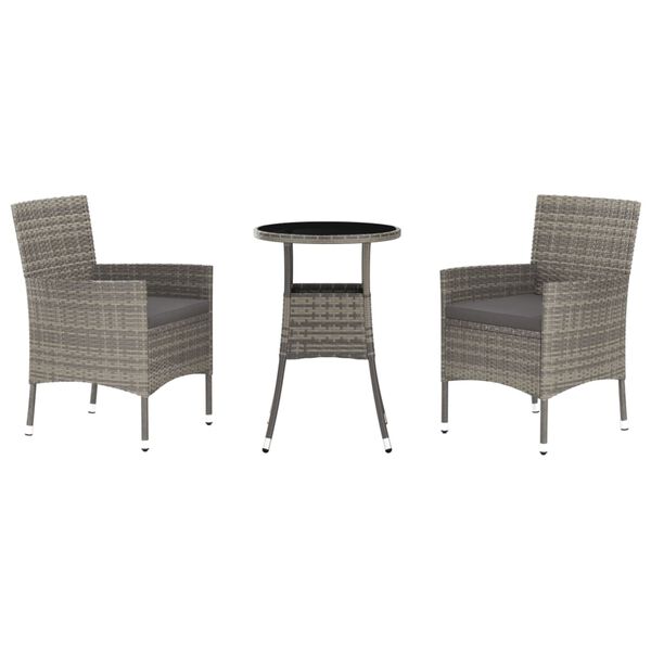 vidaXL 3-delige Bistroset met kussens poly rattan grijs