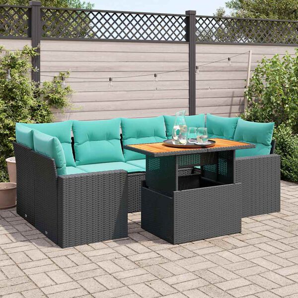 vidaXL 7-delige Loungeset met kussens poly rattan zwart