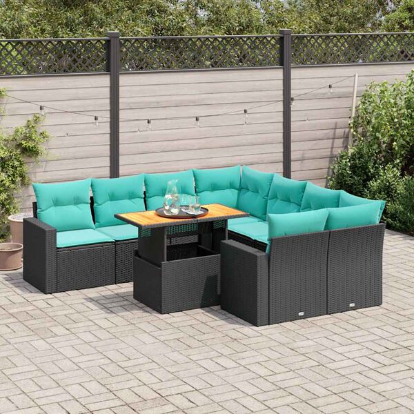 vidaXL 9-delige Loungeset met kussens poly rattan zwart
