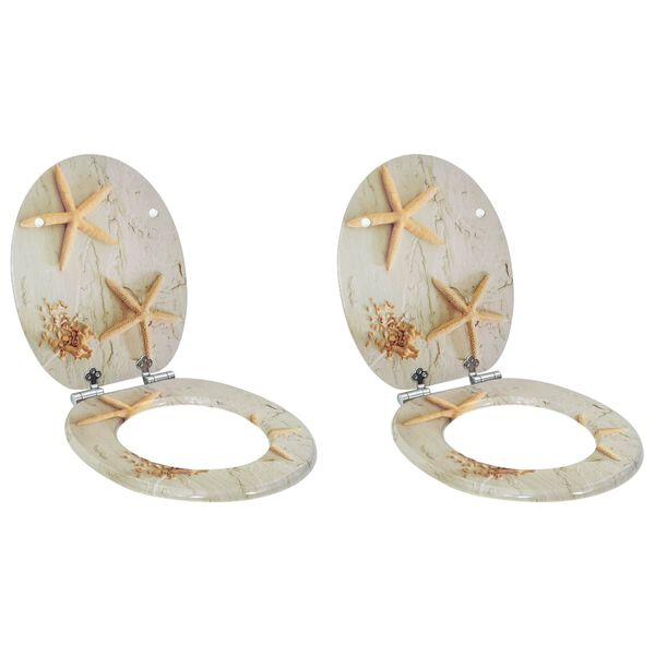 vidaXL Toiletbril 2 pcs Geel en Wit 44 x 38 cm MDF-plaat