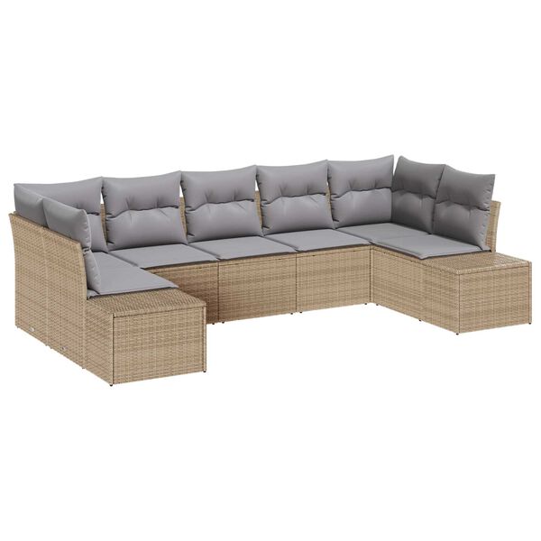 vidaXL Tuin Sofa Set met kussen 7 pcs Beige poly rattan