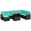 vidaXL 9-delige Loungeset met kussens poly rattan zwart
