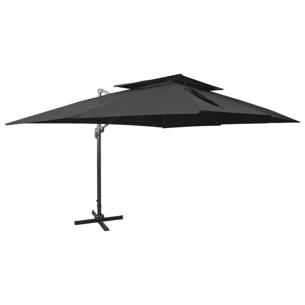 vidaXL Zwevende parasol met dubbele bovenkant zwart 400x300 cm