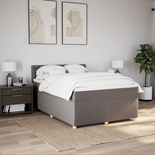 vidaXL Boxspring met matras stof taupe 140x200 cm