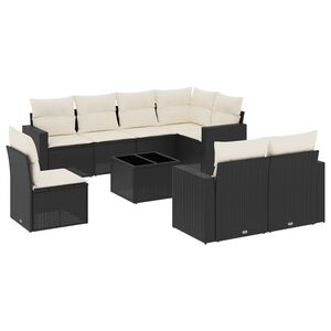 vidaXL 9-delige Loungeset met kussens poly rattan zwart