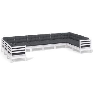 vidaXL 10-delige Loungeset met kussens grenenhout wit
