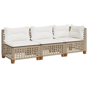 vidaXL Tuinbank 3-zits met kussens poly rattan beige
