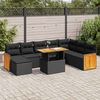 vidaXL 9-delige Loungeset met kussens poly rattan acacia zwart