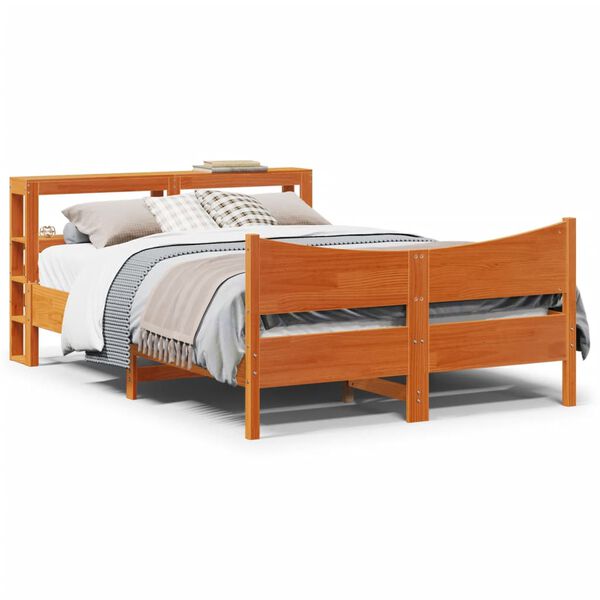 vidaXL Bedframe met hoofdbord massief grenenhout wasbruin 150x200 cm