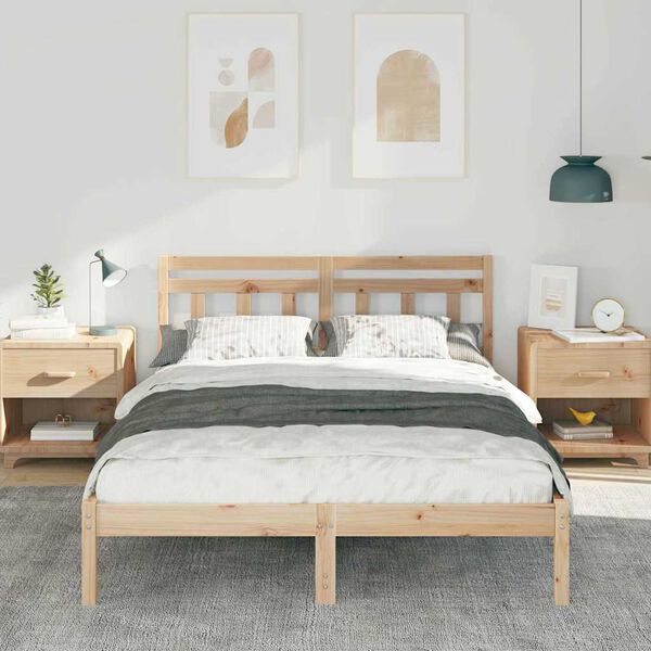 vidaXL Bedframe Bruin 135 x 190 cm Massief grenenhout