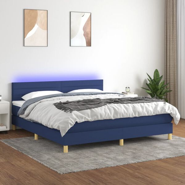 vidaXL Boxspring met matras en LED stof blauw 160x200 cm