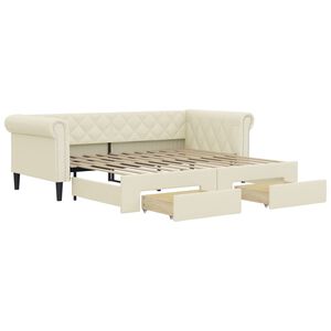vidaXL Slaapbank met onderschuifbed en lades 90x200 cm kunstleer cr&egrave;me