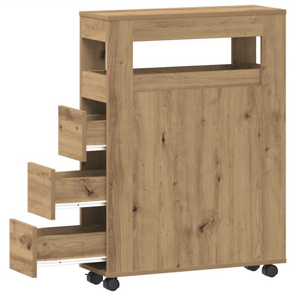 vidaXL Badkamerkast smal met wielen bewerkt hout artisanaal eiken