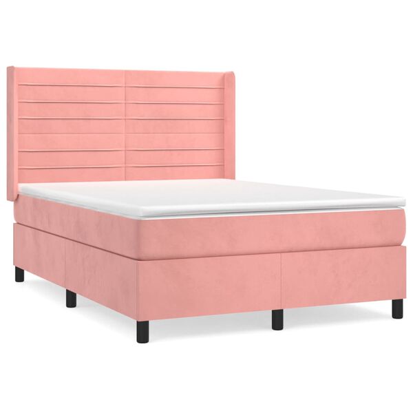 vidaXL Boxspring met matras fluweel roze 140x190 cm