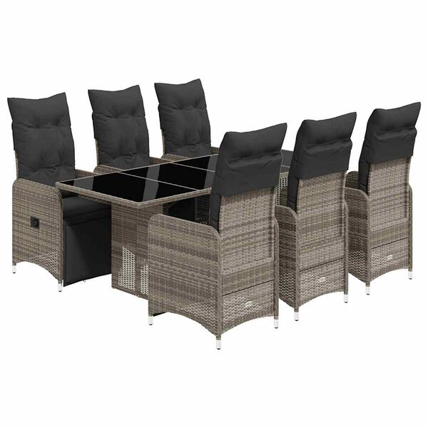 vidaXL 7-delige Bistroset met kussens poly rattan grijs