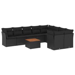 vidaXL 10-delige Loungeset met kussens poly rattan zwart
