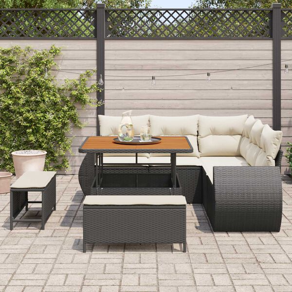 vidaXL Tuin Sofa Set met kussen 8 pcs Zwart en Cr&egrave;me poly rattan