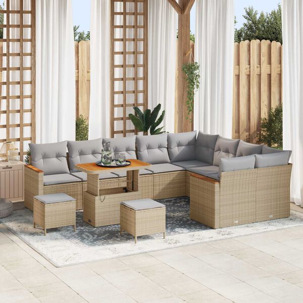 vidaXL Tuin Sofa Set met kussen met opslag 12 pcs Beige Poly Rattan