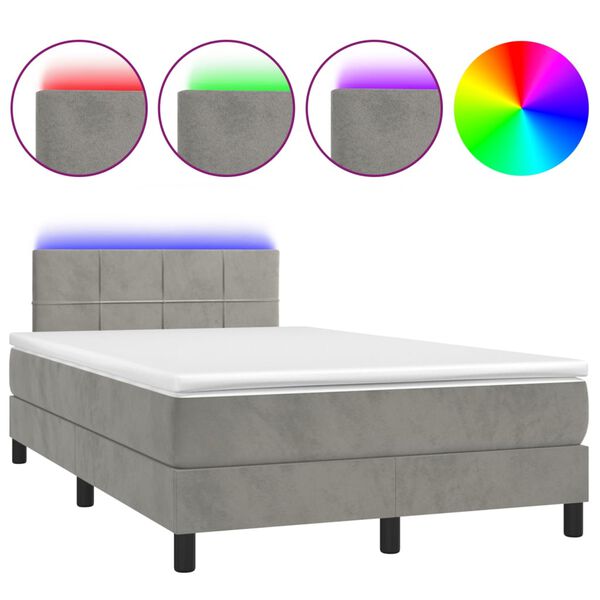 vidaXL Boxspring met matras en LED fluweel lichtgrijs 120x200 cm