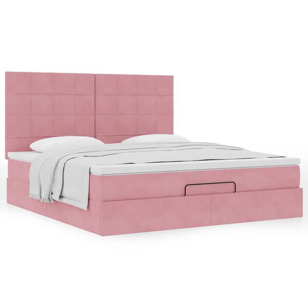 vidaXL Ottoman bed met matrassen 180x200cm fluweel roze