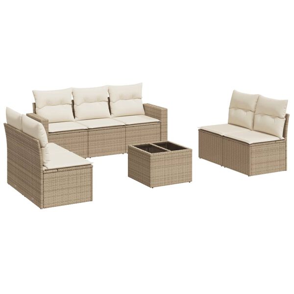 vidaXL 8-delige Loungeset met kussens poly rattan beige