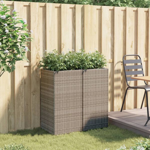 vidaXL Plantenbakken 2 st 40x40x80 cm poly rattan grijs
