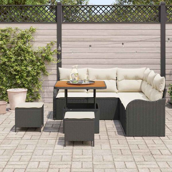 vidaXL Tuin Sofa Set met kussen met opslag 8 pcs Zwart en Cr&egrave;me