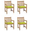 vidaXL Tuinstoelen 4 st met heldergroene kussens massief teakhout