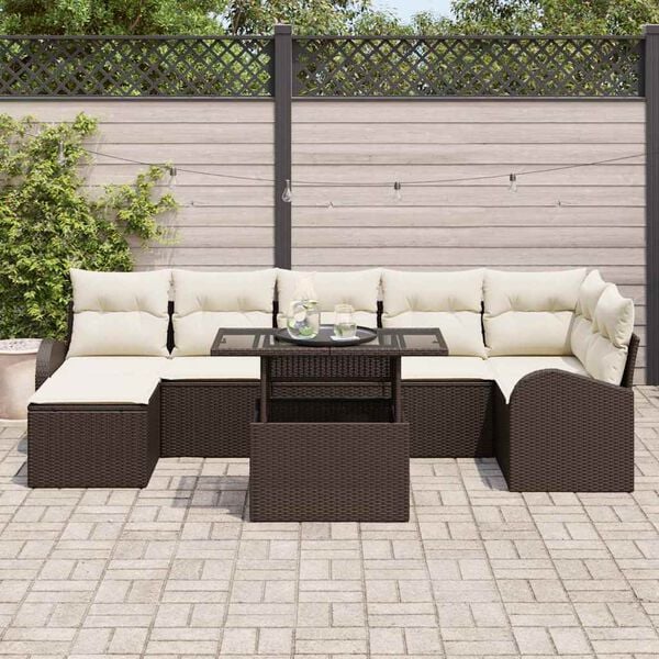 vidaXL Tuin Sofa Set met kussen met opslag 8 pcs Bruin Poly riet