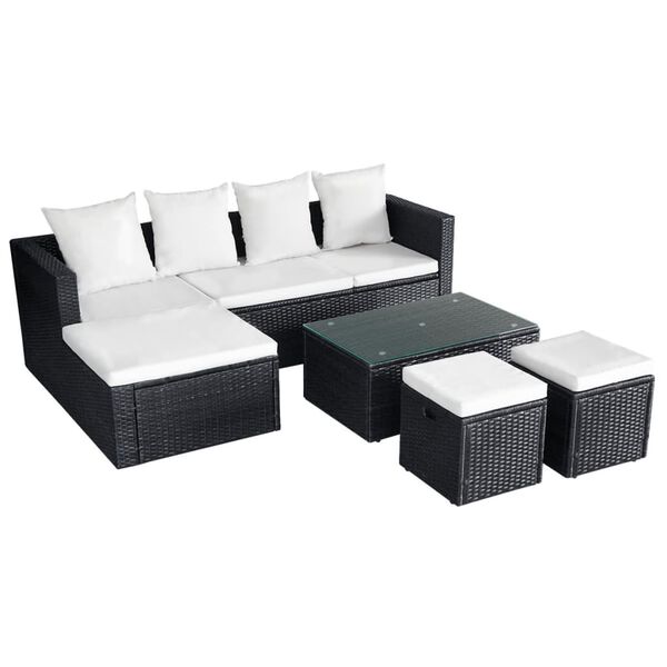 vidaXL 4-delige Loungeset met kussens poly rattan zwart