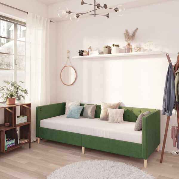 vidaXL Slaapbank met matras en USB stof donkergroen 90x200 cm
