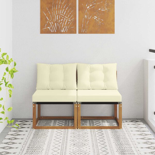 vidaXL 2 Stuk Buitenzitmiddelsofa Massief acaciahout en Textilene Stof