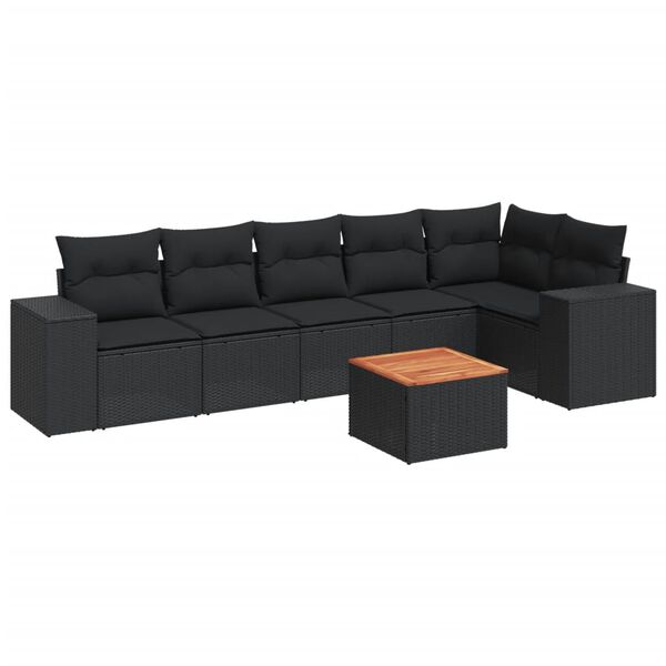 vidaXL 7-delige Loungeset met kussens poly rattan zwart