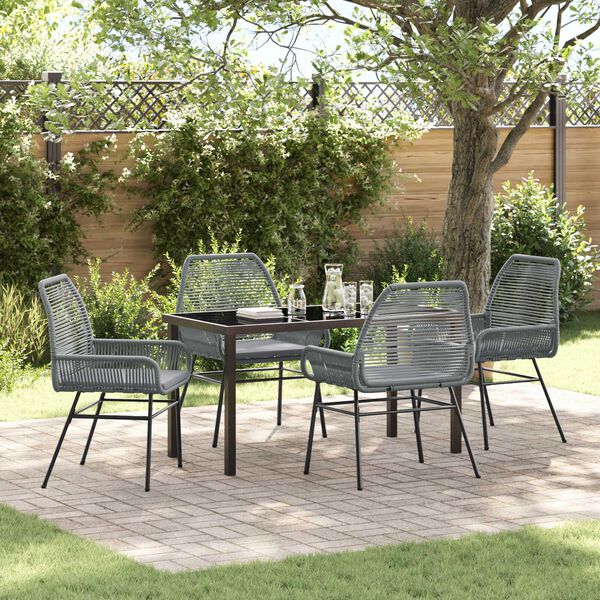 vidaXL Tuin eettafelset met kussen 5 pcs Grijs poly rattan