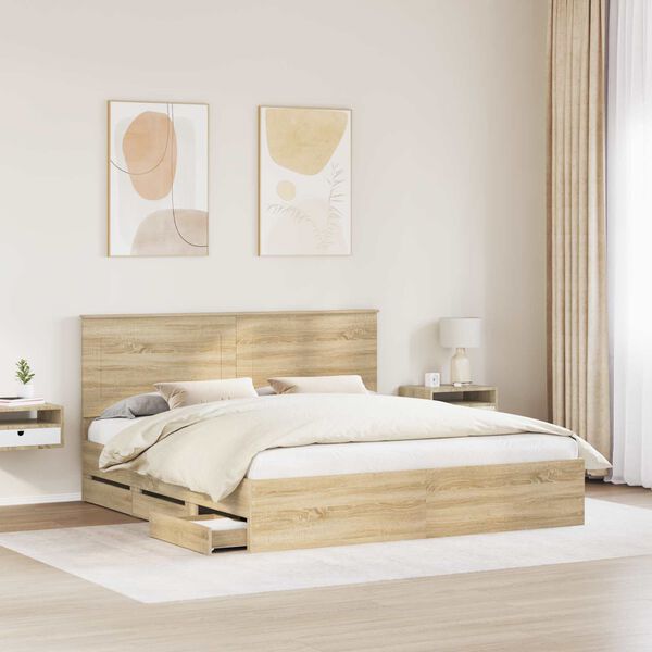 vidaXL Bedframe met lade Sonoma Eiken 180 x 200 cm Ingenieurshout