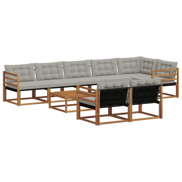 vidaXL Buiten bankenset met kussen 9 pcs Natuurlijk en Lichtgrijs