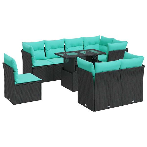 vidaXL 9-delige Loungeset met kussens poly rattan acacia zwart