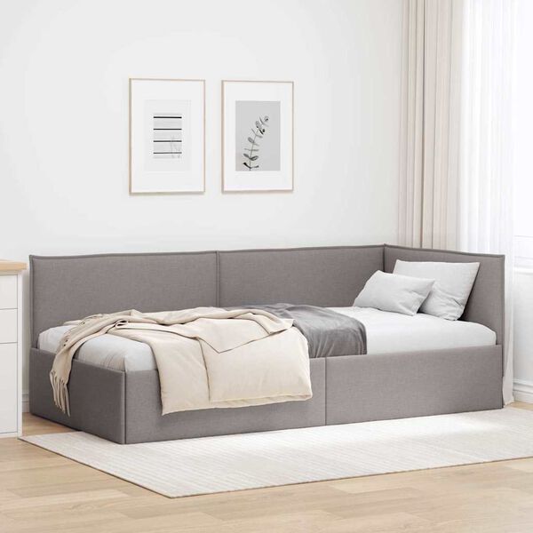 vidaXL Hoekbedframe met hoofdeinde Taupe 100 cm x 200 cm Fluweel