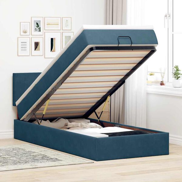 vidaXL Ottoman bed met matras en LED's 100x200 cm fluweel donkerblauw